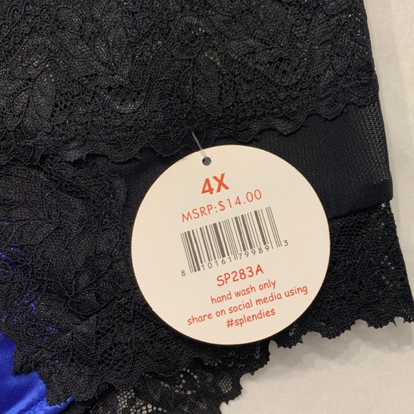 SOLD - Splendies Size 4X Royal Lace Bikini Panties Cobalt Blue Satin Black Mesh - Picture 4 of 9
